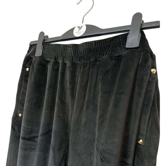 NWT Michael Michael Kors Black Pants Velour Pull On Wide Leg Gold Accents Large - Picture 2 of 6